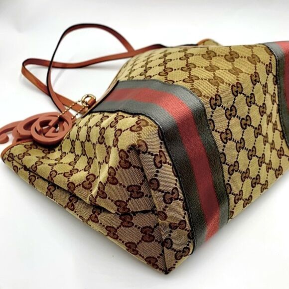 Auth Gucci Beige Brown GG Canvas Jolicouer Tote Bag Tan Patent Trim Sherry Line - Picture 8 of 16